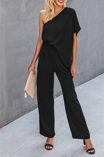 Single Shoulder Short Sleeve Jumpsuit Trendsi