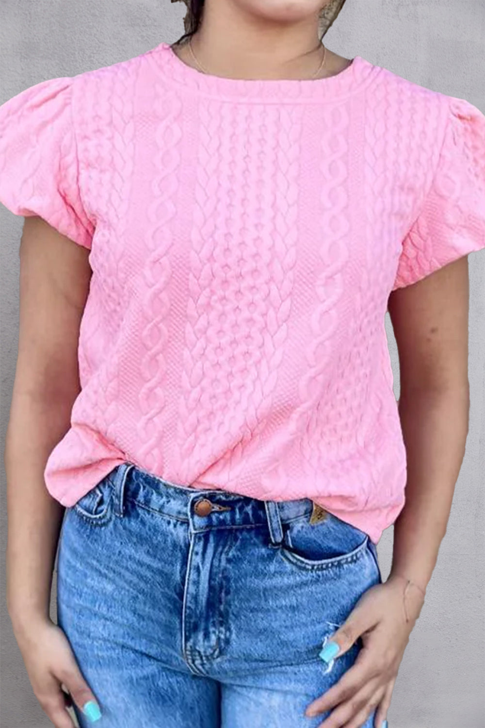 Round Neck Short Sleeve Blouse Trendsi