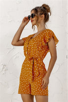 Ruffled Polka Dot Half Button Romper Trendsi