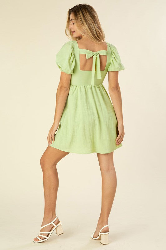 Tie back dress with puff sleeves Lilou