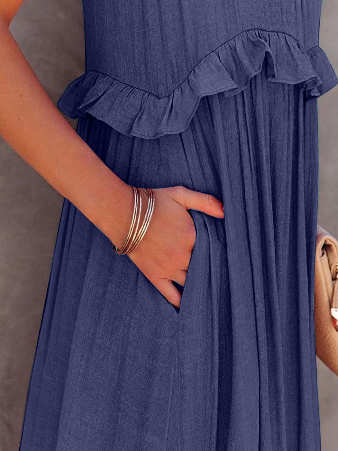 Ruffled Sleeveless Maxi Dress with Pockets Trendsi