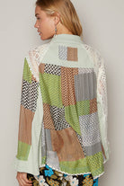 POL Color Block Crochet Long Sleeve Shirt Trendsi