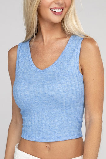 Ribbed Scoop Neck Cropped Sleeveless Top ZENANA