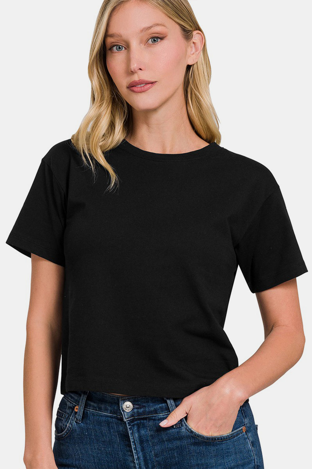 Zenana Round Neck Short Sleeve Cropped T-Shirt Trendsi