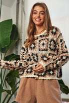 Crochet Patchwork Round Neck Pullover Sweater Top Davi & Dani