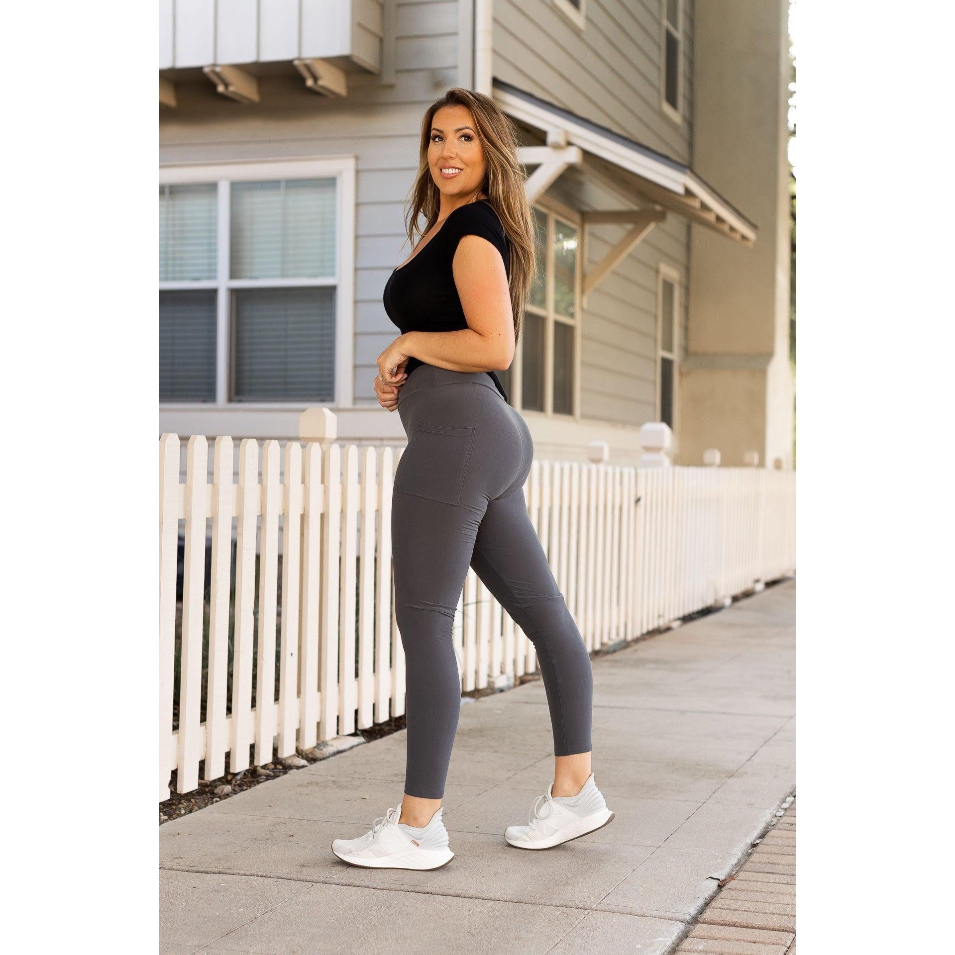 Ready to Ship | Charcoal Full Length Leggings with Pockets  - Luxe Leggings by Julia Rose® JuliaRoseWholesale