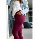 Ready to Ship | Maroon Full Length Leggings with Pocket  - Luxe Leggings by Julia Rose® JuliaRoseWholesale