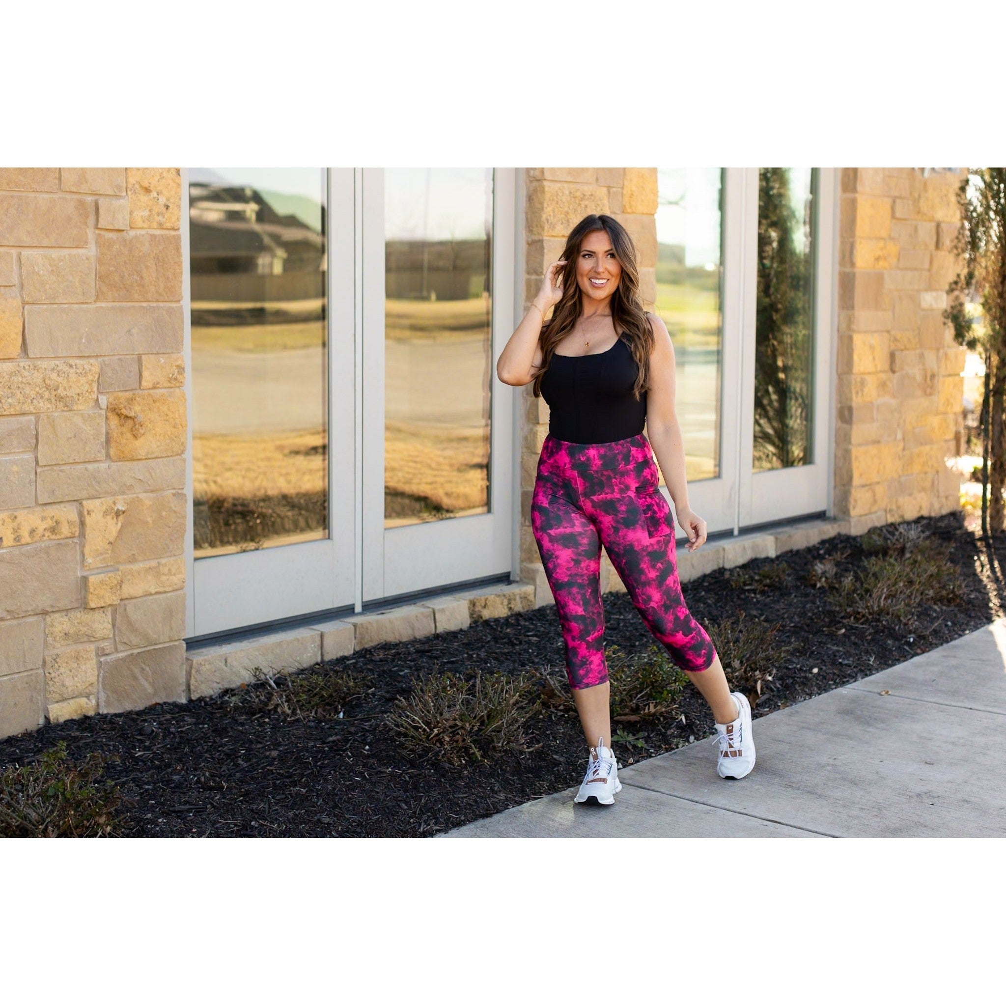 Ready to Ship | Pink and Black Tie Dye CAPRI with POCKETS  - Luxe Leggings by Julia Rose® JuliaRoseWholesale