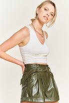 High-rise waist Belted Faux Leather Short JJB5001 Jade By Jane