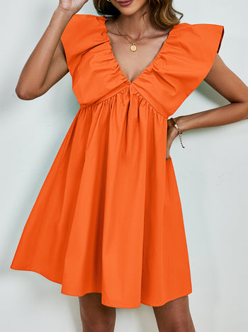 V-Neck Cap Sleeve Mini Dress Trendsi