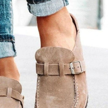 Round Toe Low Heel Buckle Sneakers Trendsi