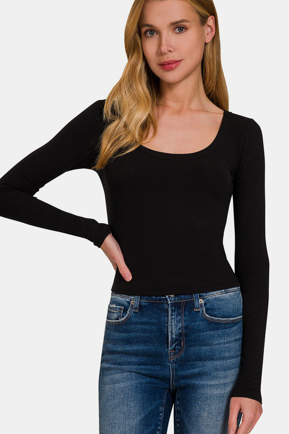 Zenana Scoop Neck Long Sleeve T-Shirt Trendsi