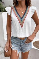 Full Size Ruffled V-Neck Cap Sleeve Blouse Trendsi