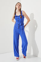 SLEEVELESS ADJUSTABLE STRAP BUTTON DOWN JUMPSUIT Jade By Jane