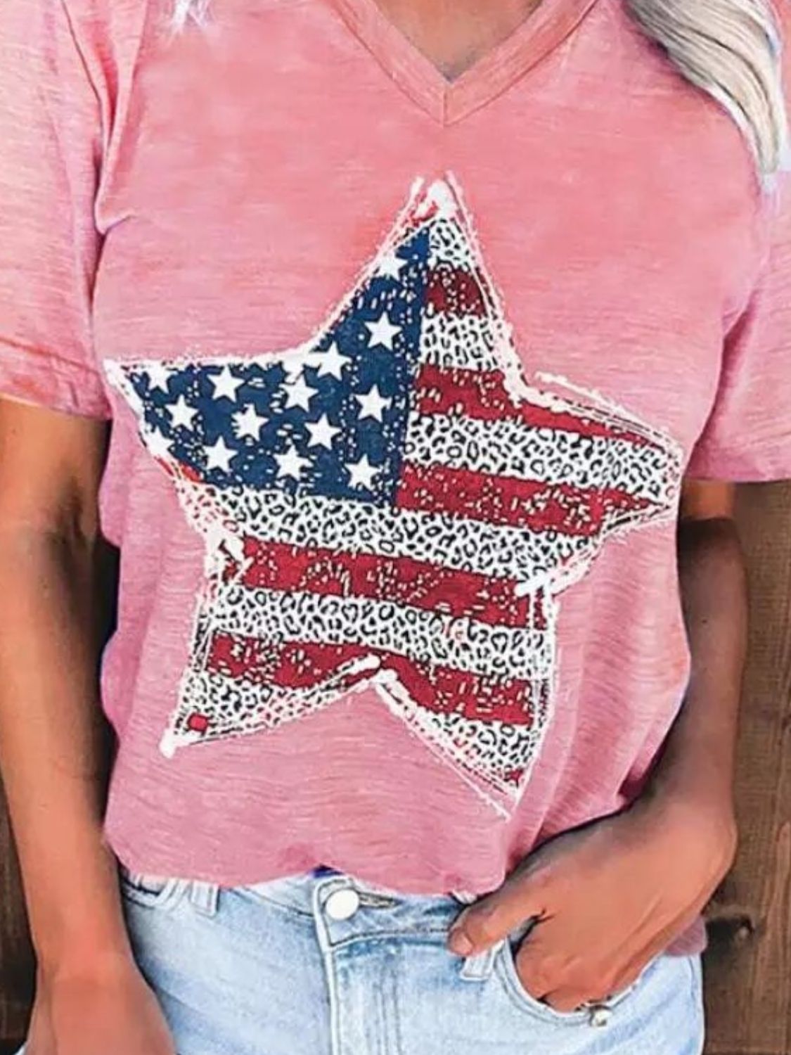 US Flag Graphic V-Neck Short Sleeve T-Shirt Trendsi