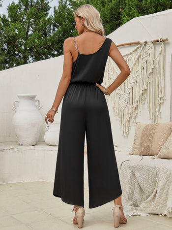 Chain Detail Asymmetrical Neck Jumpsuit Trendsi