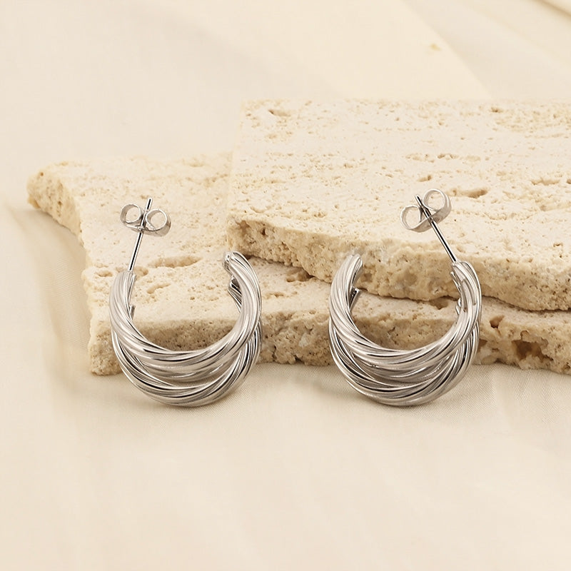 Titanium Steel Three-Layered C-Hoop Earrings Trendsi