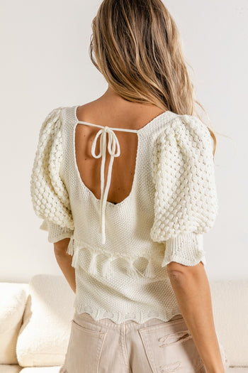 BiBi Tassel Detail Textured Square Neck Sweater Trendsi