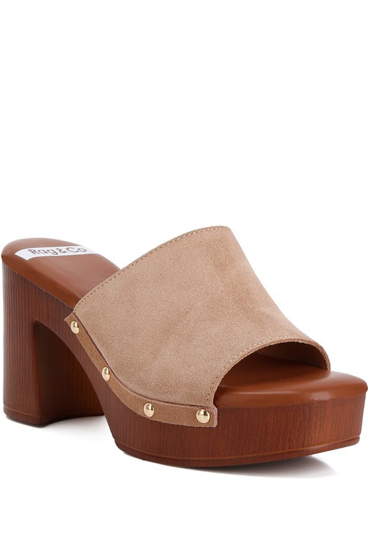 Cartera Suede High Block Heel Mules Rag Company