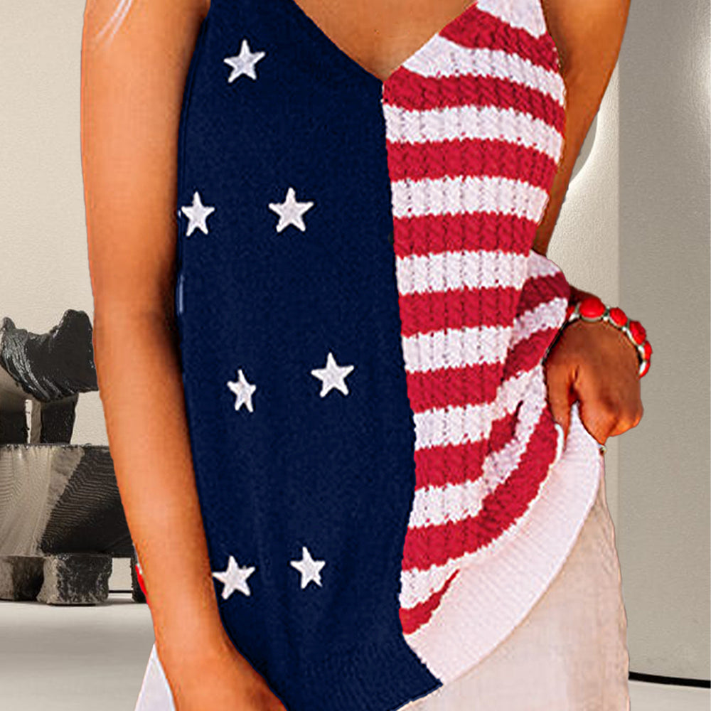 US Flag Theme V-Neck Knit Cami Trendsi