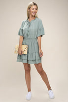 Tie Neck  Dress Layer Hem Dress Nuvi Apparel