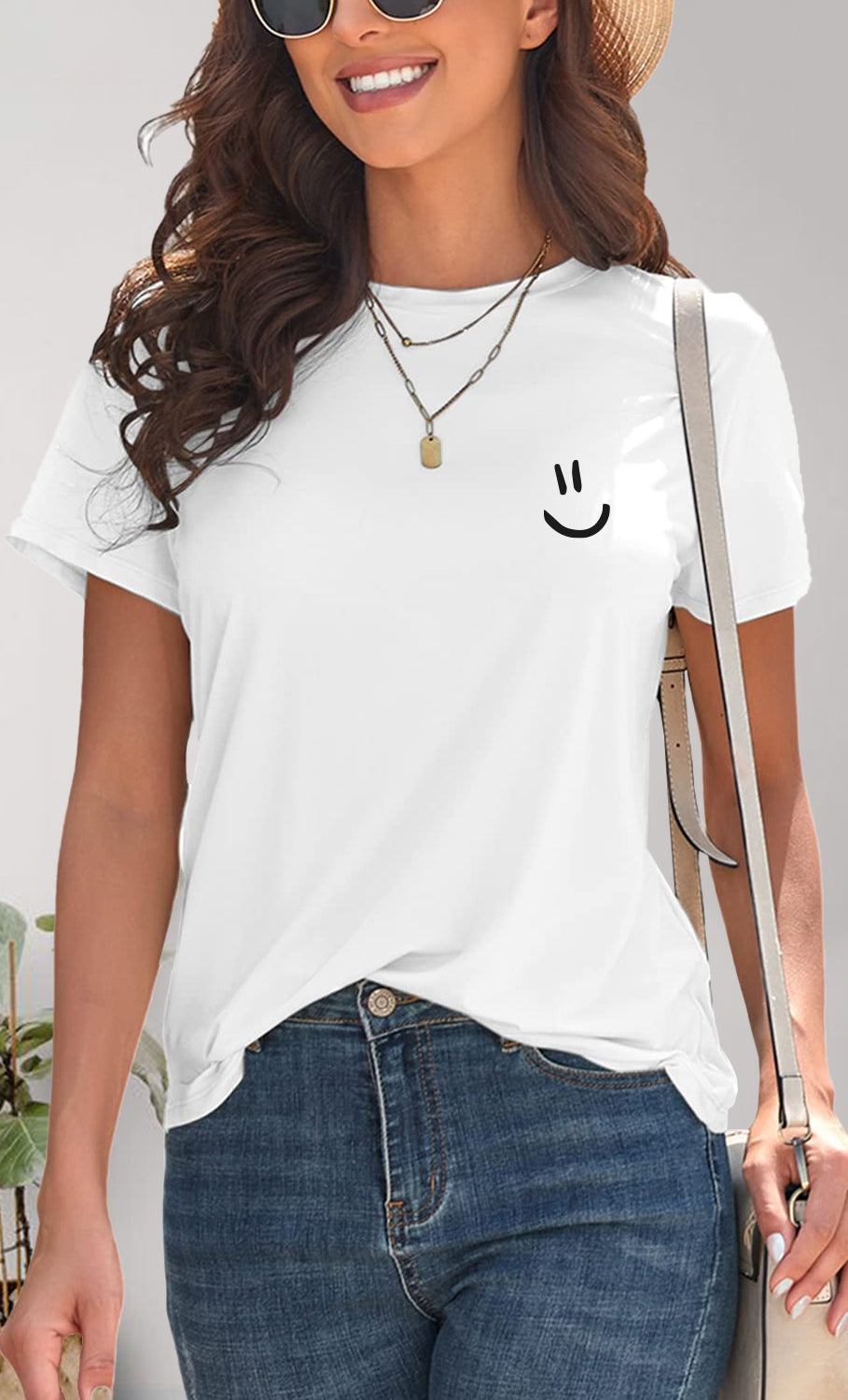 Smile Graphic Round Neck Short Sleeve T-Shirt Trendsi