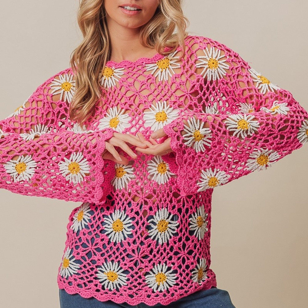 BiBi Floral Crochet Net Lace Cover Up