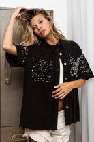 BiBi Sequin Detail Raw Hem Short Sleeve Shirt Trendsi