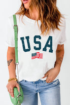 USA Round Neck Short Sleeve T-Shirt Trendsi