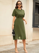 Round Neck Short Sleeve Midi Dress Trendsi