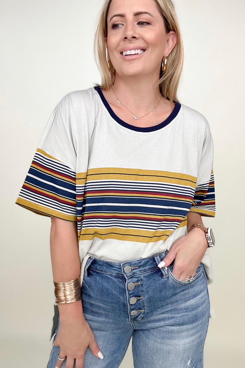 Cotton Bleu 90's Cotton Stripe Contrast Tee Kiwidrop