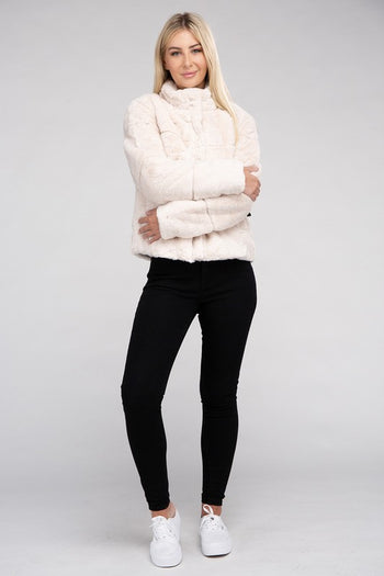 Fluffy Zip-Up Sweater Jacket Ambiance Apparel