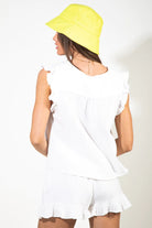 Ruffled V-Neck Cap Sleeve and Shorts Set Trendsi