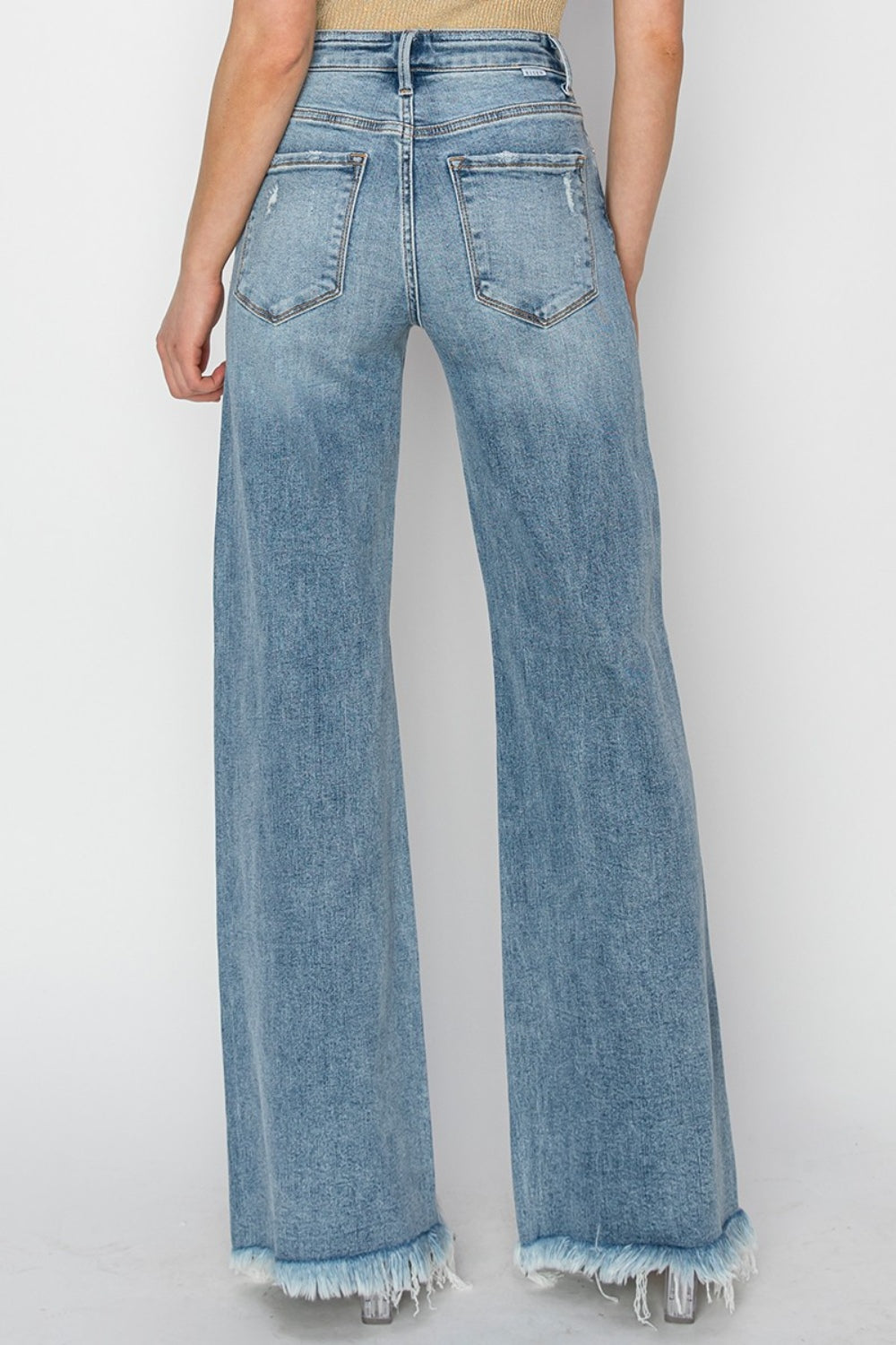 RISEN Mid Rise Button Fly Wide Leg Jeans Trendsi