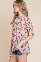 BOMBOM Floral Round Neck T-Shirt Trendsi