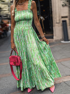 Smocked Printed Square Neck Sleeveless Dress Trendsi
