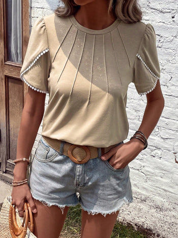 Round Neck Petal Sleeve T-Shirt Trendsi