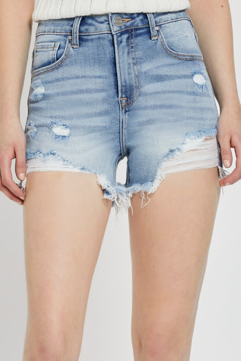 RISEN High Rise Distressed Denim Shorts Trendsi