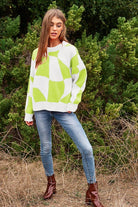 Multi Geo Checker Pullover Knit Sweater Top Davi & Dani