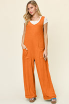 Double Take Full Size Texture Sleeveless Wide Leg Jumpsuit Trendsi