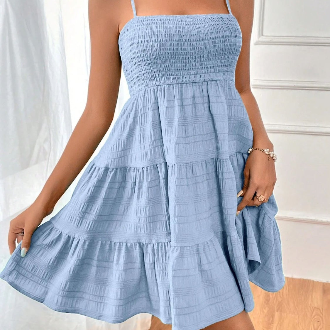 Tiered Smocked Square Neck Cami Dress