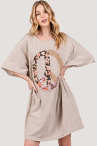 SAGE + FIG Full Size Peace Sign Applique Short Sleeve Tee Dress Trendsi