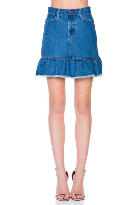 High Waisted A-line Ruffle Hem Denim Skirt O2 Denim