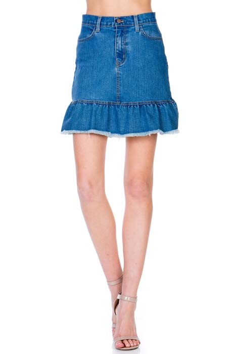 High Waisted A-line Ruffle Hem Denim Skirt O2 Denim