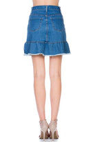 High Waisted A-line Ruffle Hem Denim Skirt O2 Denim