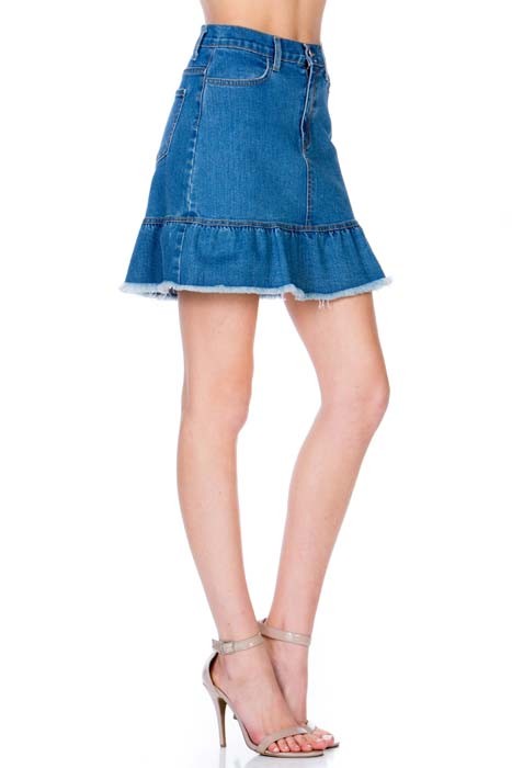 High Waisted A-line Ruffle Hem Denim Skirt O2 Denim