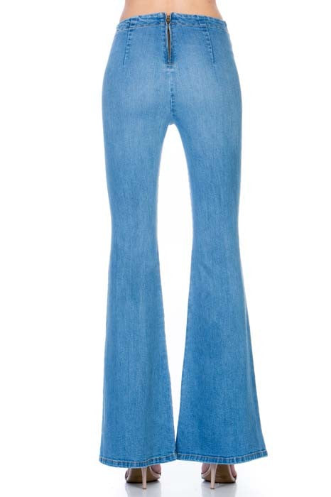 zipper back faded denim flare  jeans pants O2 Denim