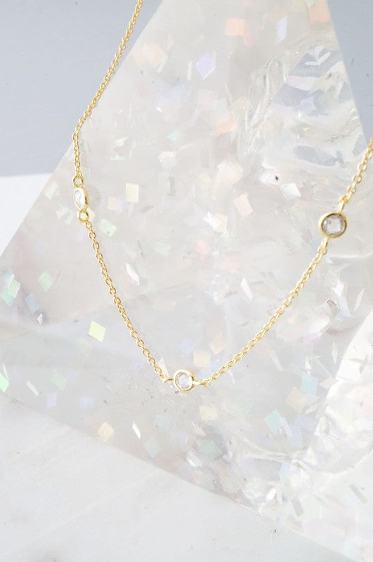 Crystal Bezel Trio Necklace HONEYCAT Jewelry