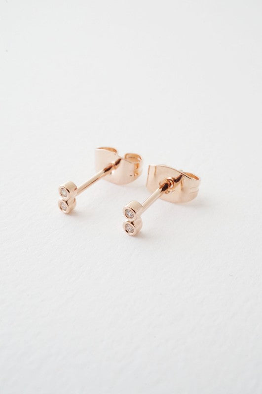 Double Tiny Crystal Bezel Stud Earrings HONEYCAT Jewelry