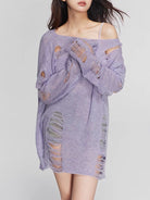 Distressed Boat Neck Knit Cover Up Trendsi